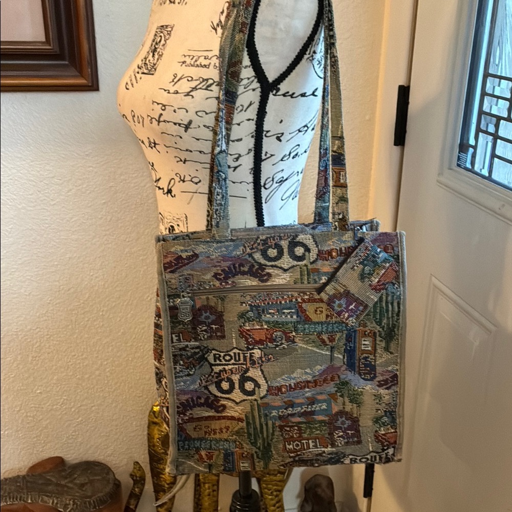 Route 66 Tapestry Shoulder Bag/tote bag, attached coin purse